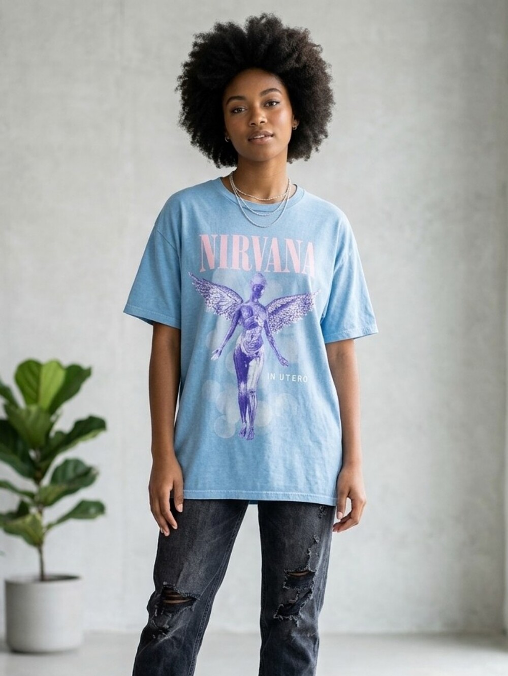 NIRVANA NWT Light Blue Tee with Pink & Purple Graphic, Size 2X